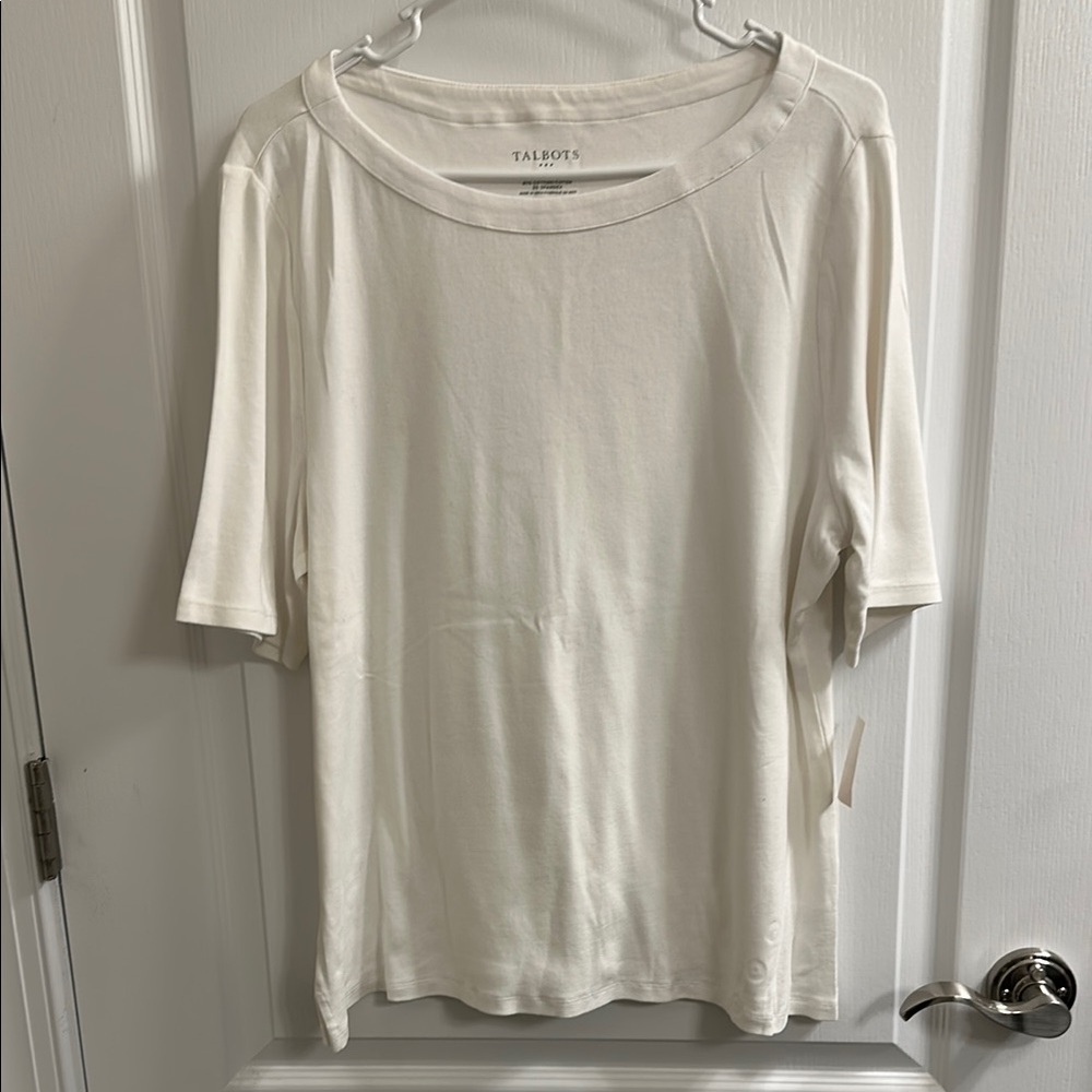 Talbots White Relaxed Fit Short Sleeve Tee